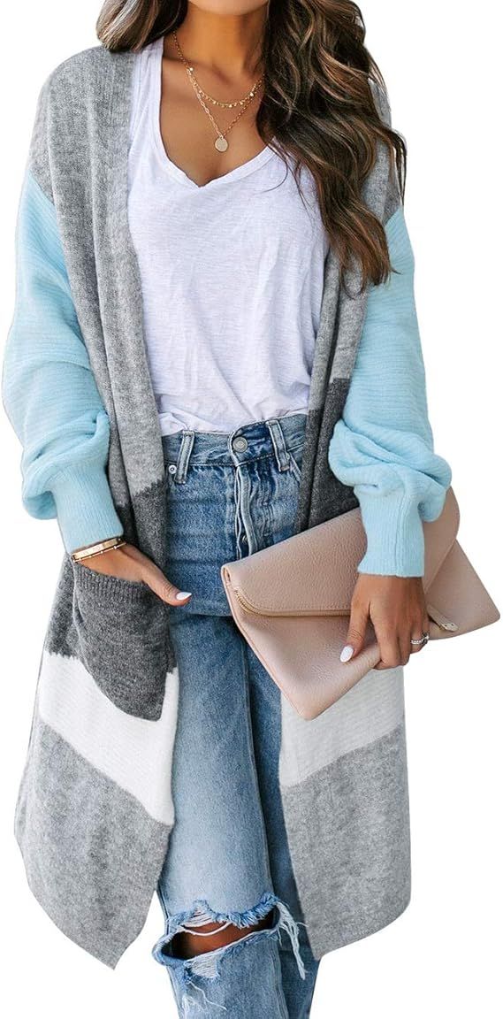 Vetinee Women's Open Front Sweater Cardigan Long Sleeve Soft Knit Pockets Outwear | Amazon (US)