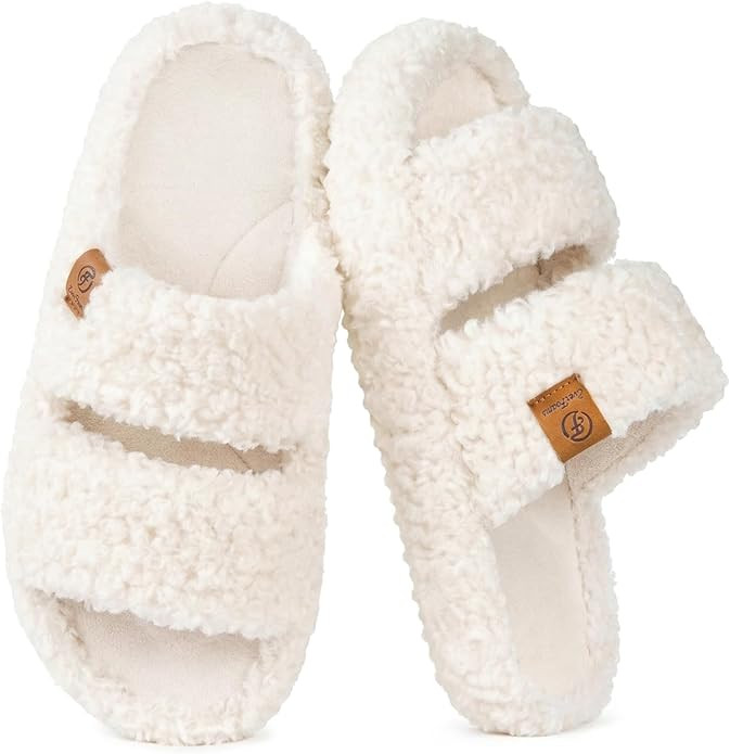EverFoams Womens Fuzzy Open-toe Slippers Soft Comfy Memory Foam Indoor House Shoes | Amazon (US)