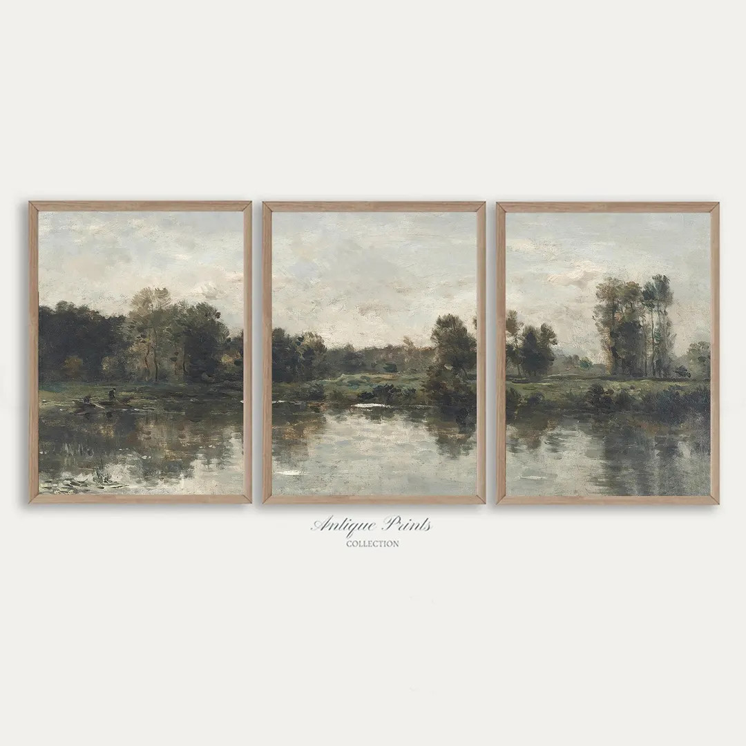 Vintage Pond Set of 3 Split Painting, Rustic Country Wall Decor, Antique Countryside Print, Lands... | Etsy (US)