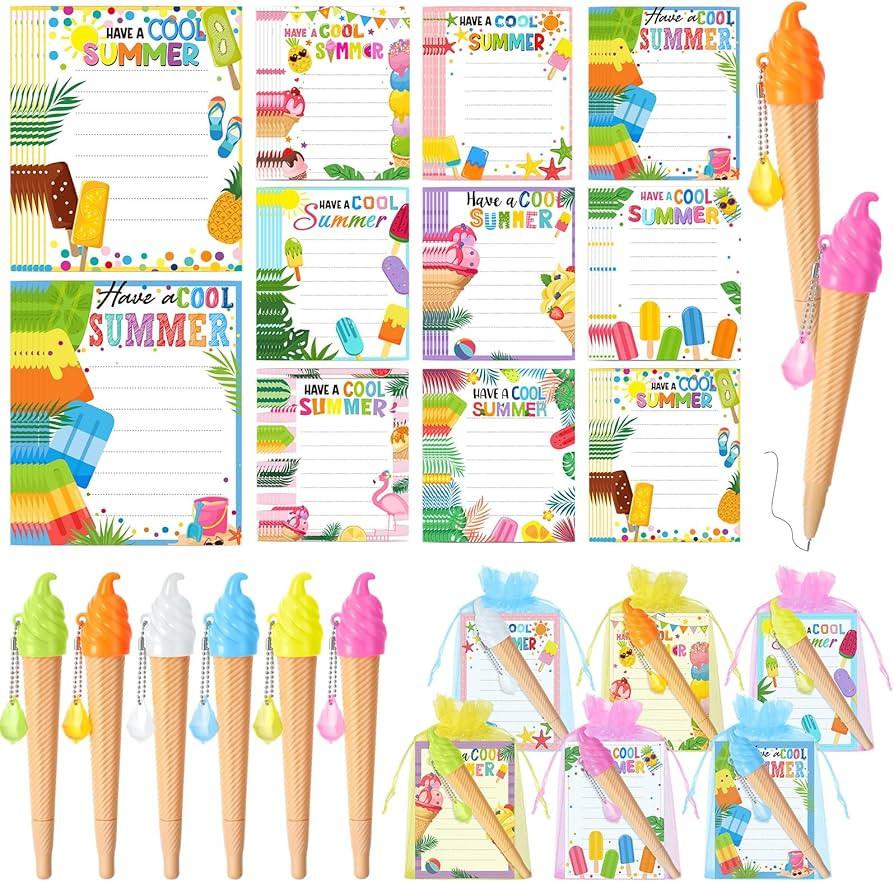 Pasimy 27 Sets Summer End of the Year Gifts Ice Cream Notepads Ballpoint Pens Tropical Hawaiian S... | Amazon (US)
