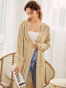 Simplee Drop Shoulder Cable Knit Cardigan | SHEIN