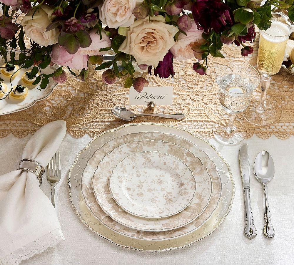 LoveShackFancy Neutral Floral Porcelain Appetizer Plates - Mixed Set of 4 | Pottery Barn (US)
