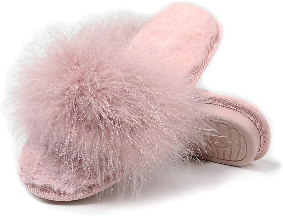 Fur Story Women's Furry Slippers Open Toe Fuzzy Slippers Memory Foam Fluffy House Slippers | Amazon (US)