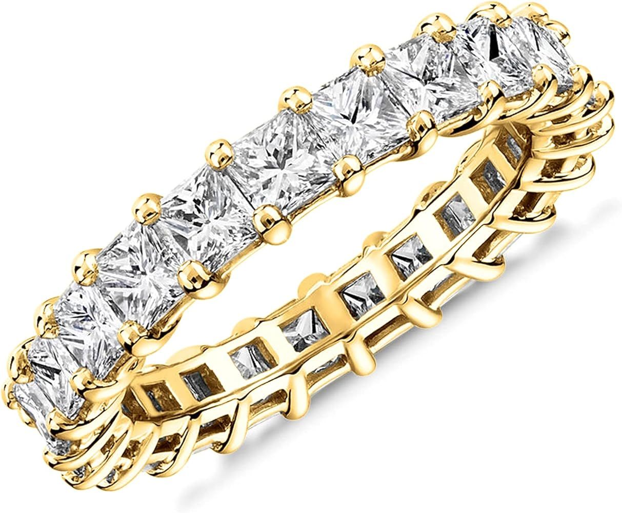 PAVOI 14K Gold Plated Cubic Zirconia Princess Cut Eternity Ring | CZ Sparkly Stackable Band Jewel... | Amazon (US)