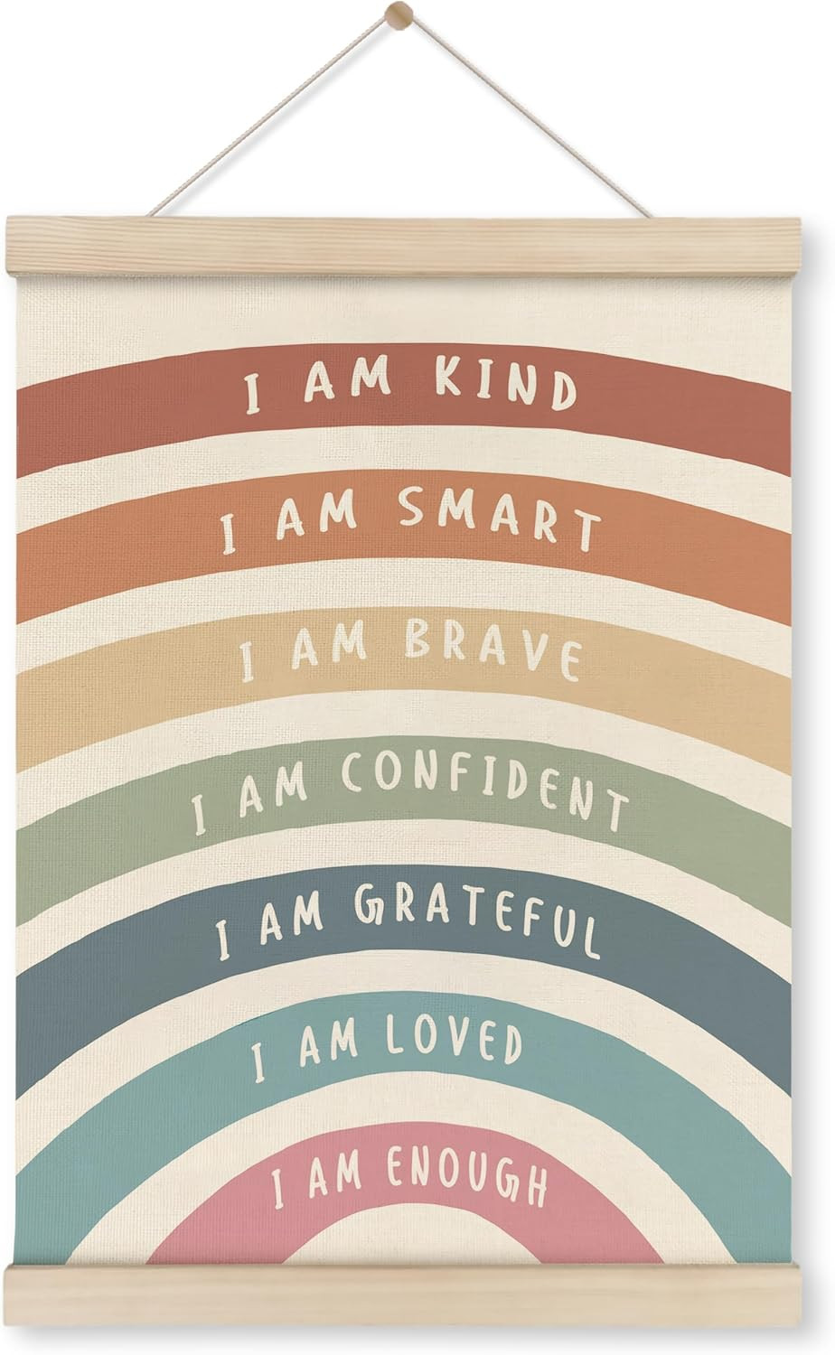 HRQKO I Am Kind Smart Inspirational Poster Hanger Frame, Boho Rainbow Wall Art with Wooden Frames, Positive Affirmation Hanging Banner Decor for Nursery Toddler Room, Mental Health Decor, 12x16 inch | Amazon (US)