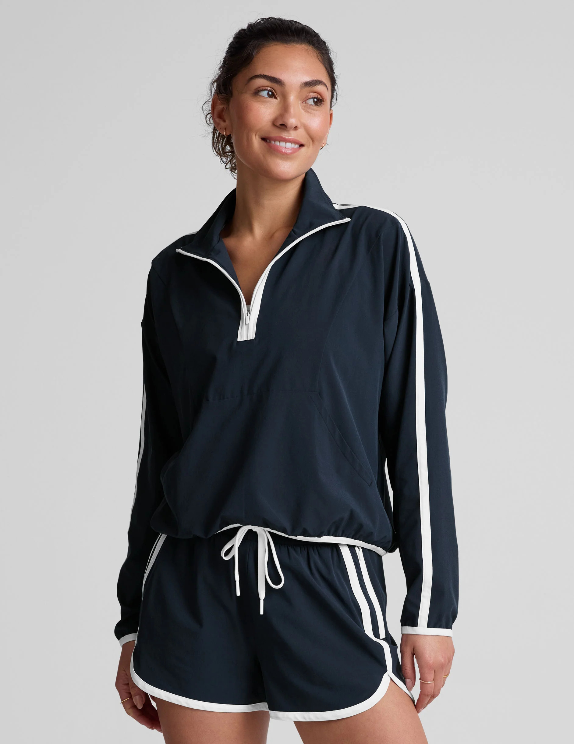 Stretch Woven Course Contrast Half Zip Pullover | Beyond Yoga | Beyond Yoga