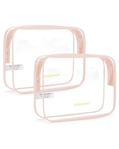 BAGSMART Clear Toiletry Bag, 2 Pack TSA Approved Travel Toiletry Bag Carry on Travel Accessories Bag Airport Airline Quart Size Bags Water Repellent Makeup Cosmetic Bag for Women (Nude Pink-2pcs) | Amazon (US)