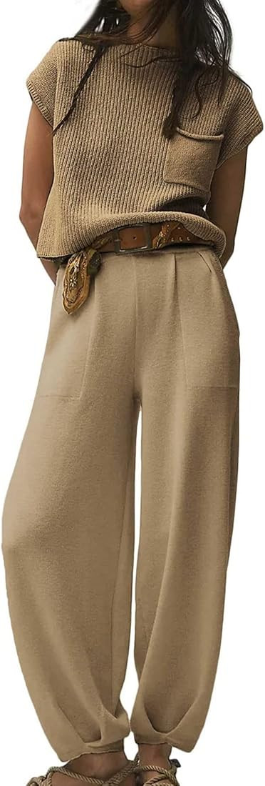 Yioaga Two Piece Outfits for Women Freya Knit Pullover Tops and High Waisted Pants Sweater Sleeve... | Amazon (US)