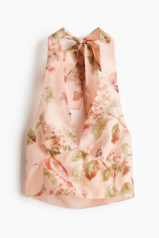 H & M - Printed Halterneck Top - Light Pink/Floral | H&M (US + CA)