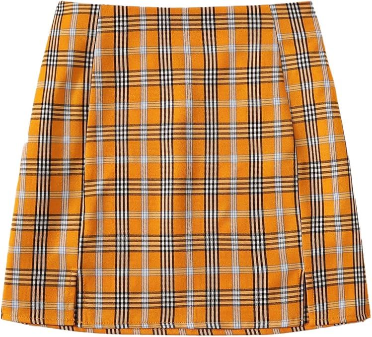 WDIRARA Women's Basic High Waist Bodycon Mini Plaid Uniform Skirt | Amazon (US)