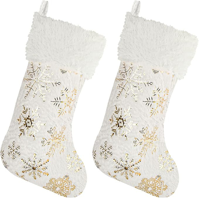 2 Large Christmas Stockings 17 x 10 Inches, Christmas Fireplace Hanging Stockings, Faux Fur Chris... | Amazon (US)