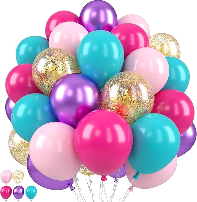 Pink Blue Purple Balloons, Pink and Purple Balloon, Teal Blue Hot Pink Metallic Purple Balloons G... | Amazon (US)