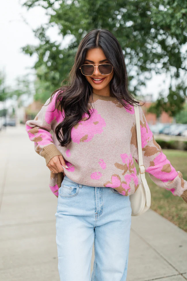 All I Need Brown and Pink Floral Print Sweater | Pink Lily