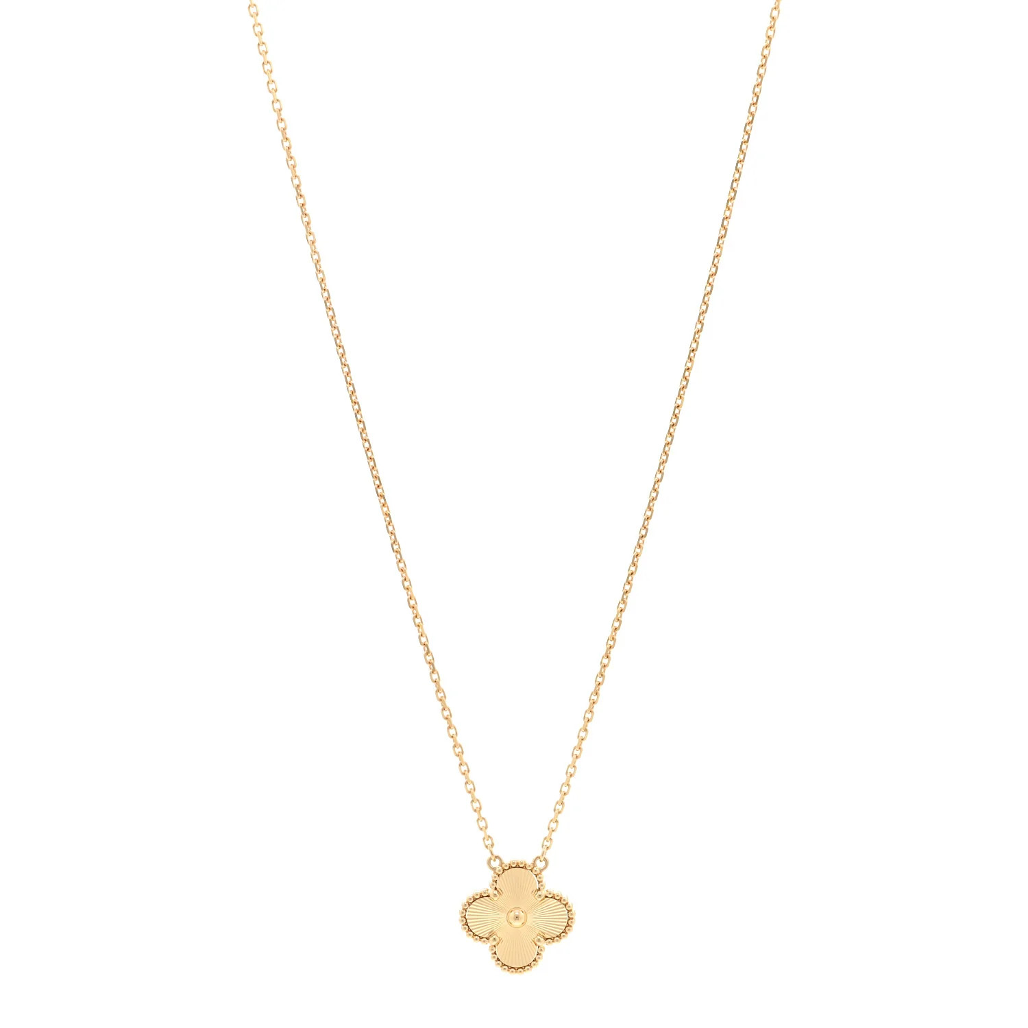 18K Yellow Gold Guilloche Vintage Alhambra Pendant Necklace | FASHIONPHILE (US)