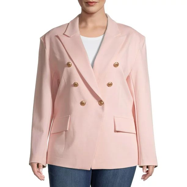 Attitude Unknown Plus Size Double Breasted Ponte Blazer | Walmart (US)