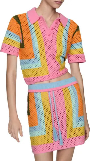 MANGO Babylon Colorblock Open Stitch Cotton Polo Sweater | Nordstrom | Nordstrom