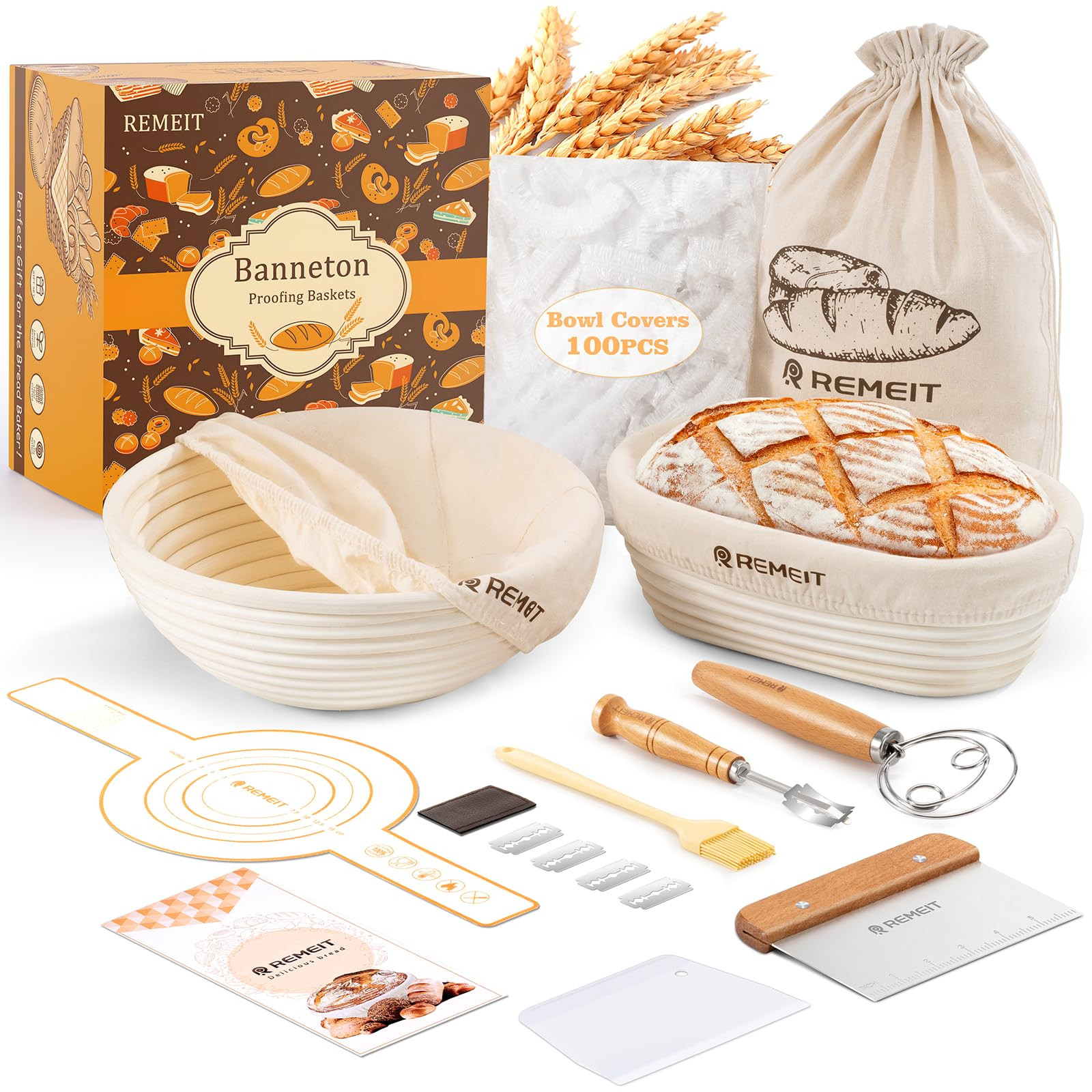 Banneton Bread Proofing Basket Sourdough Bread Baking Supplies, Sourdough Starter Kit with 9" Rou... | Amazon (US)