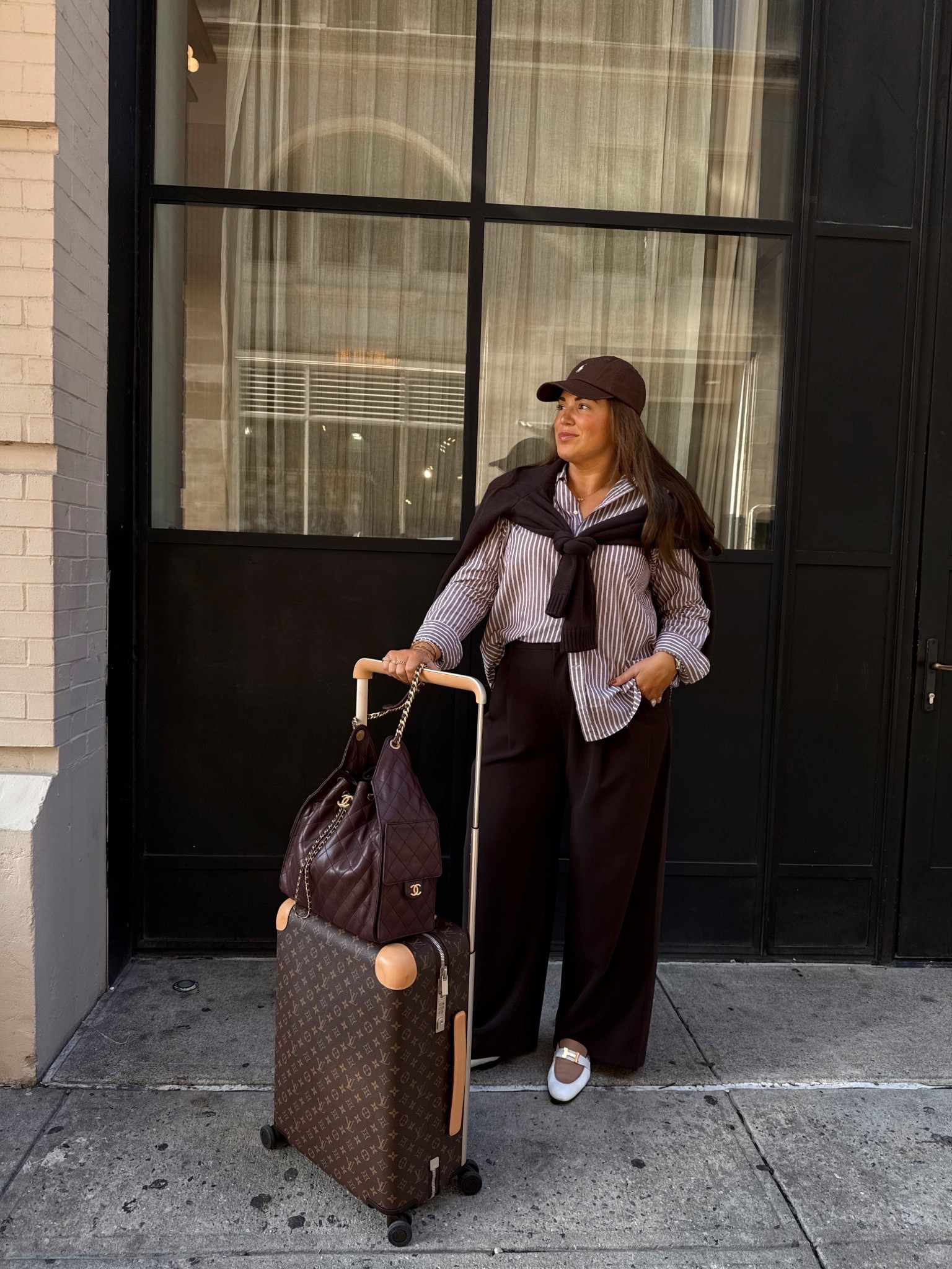 curvy midsize travel chocolate brown outfit! wearing size large in button-up and cardigan and 14 in trouser pants. wore this on the airplane 

#LTKFindsUnder100 #LTKMidsize #LTKSeasonal