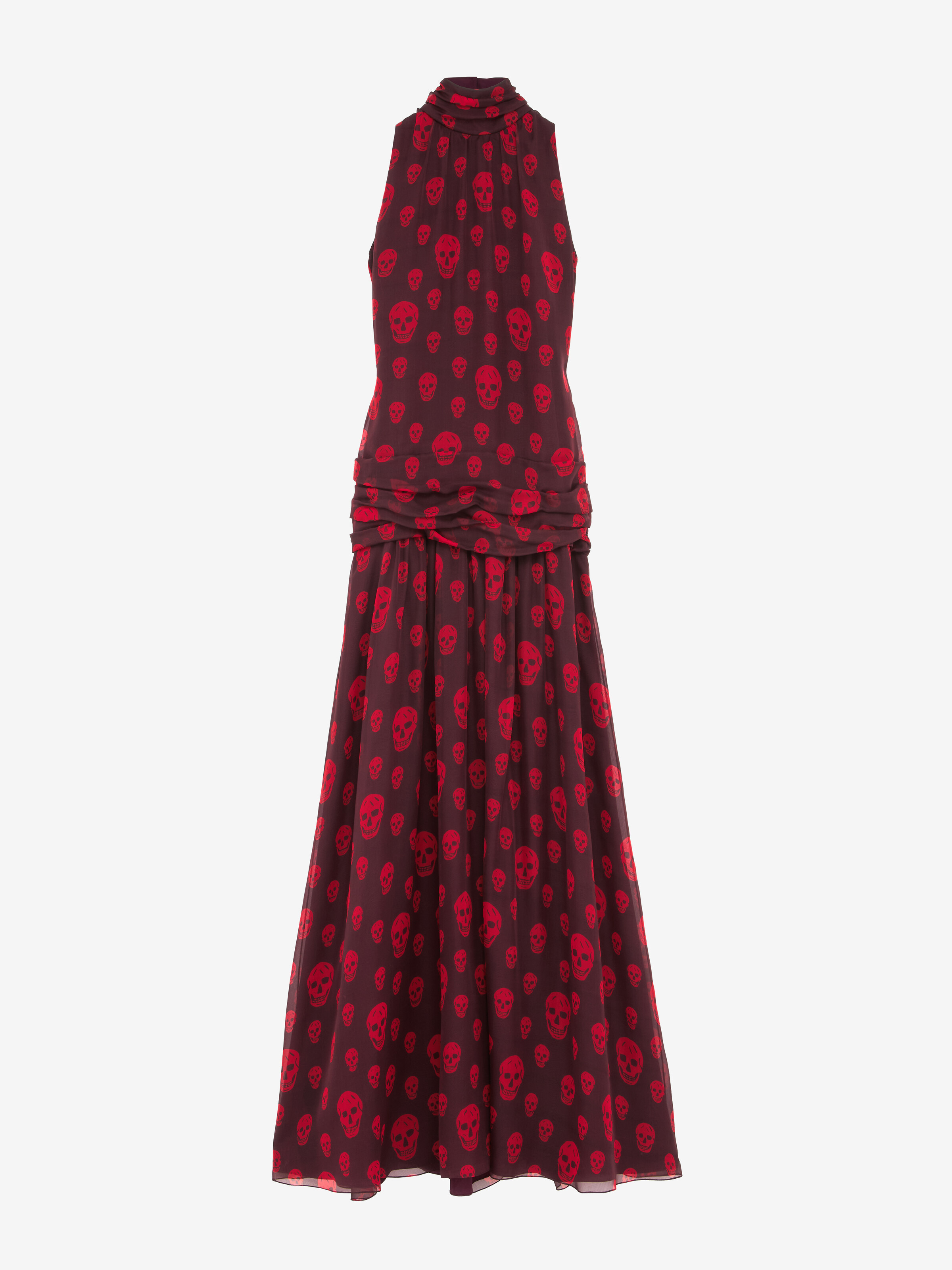 Women's Skull Print Evening Dress in Oxblood | Alexander McQueen