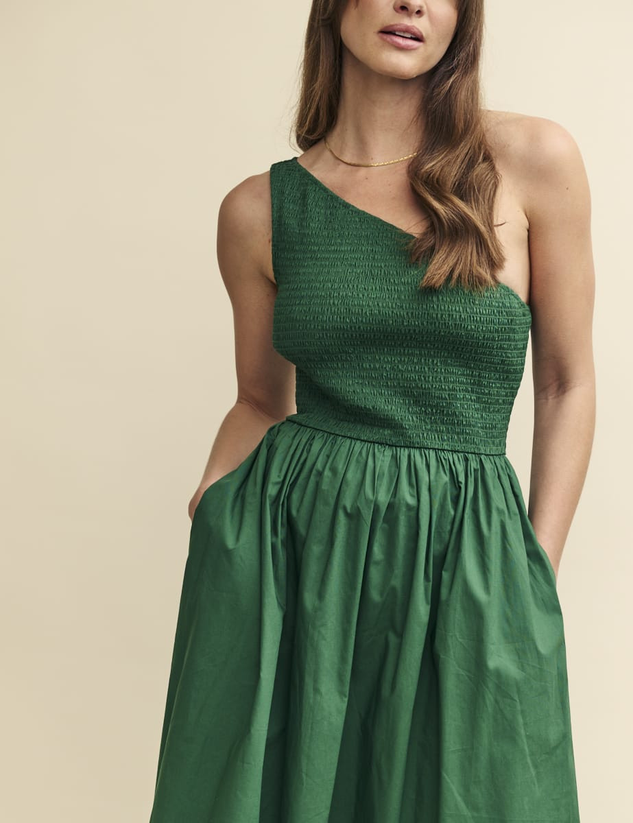 Forest Green One Shoulder Georgia Midi Dress | Nobody's Child