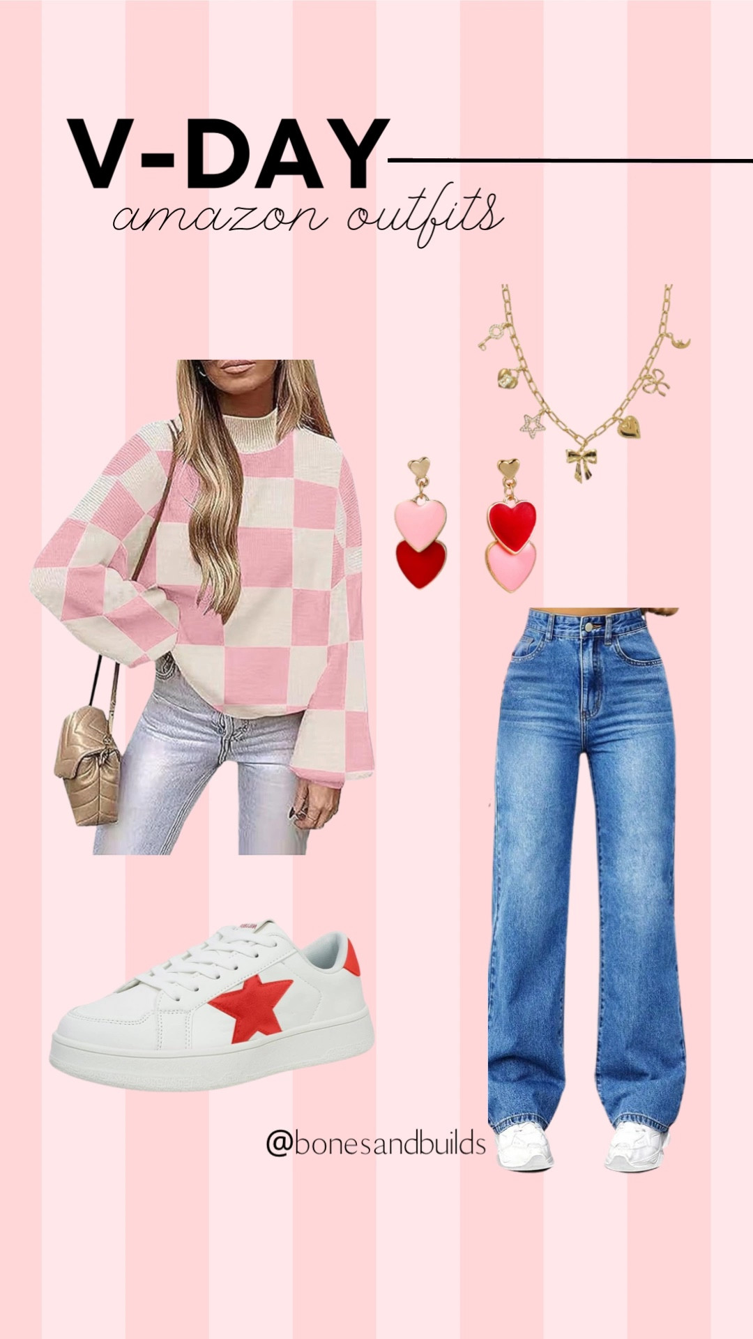 Pink checkered sweater, red star tennis shoes, heart earrings, charm necklace

#LTKSeasonal #LTKStyleTip #LTKBeauty