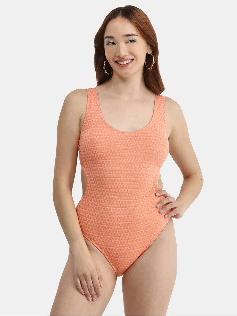 No Boundaries Women's Jacquard Cutout High Leg One Piece Swimsuit, Sizes XXS-XXL | Walmart (US)