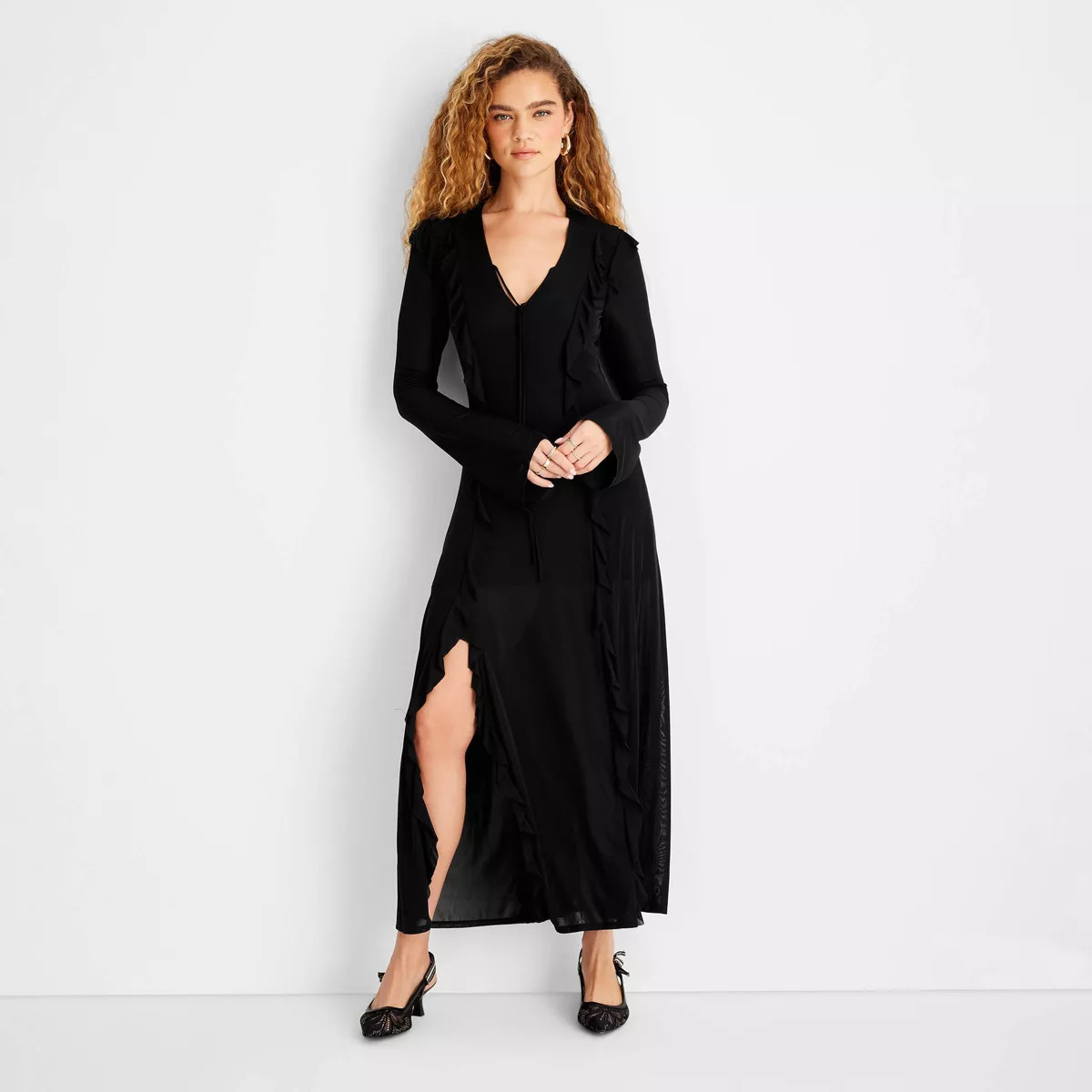 Women's Long Sleeve Ruffle Maxi Dress - Future Collective Black M | Target