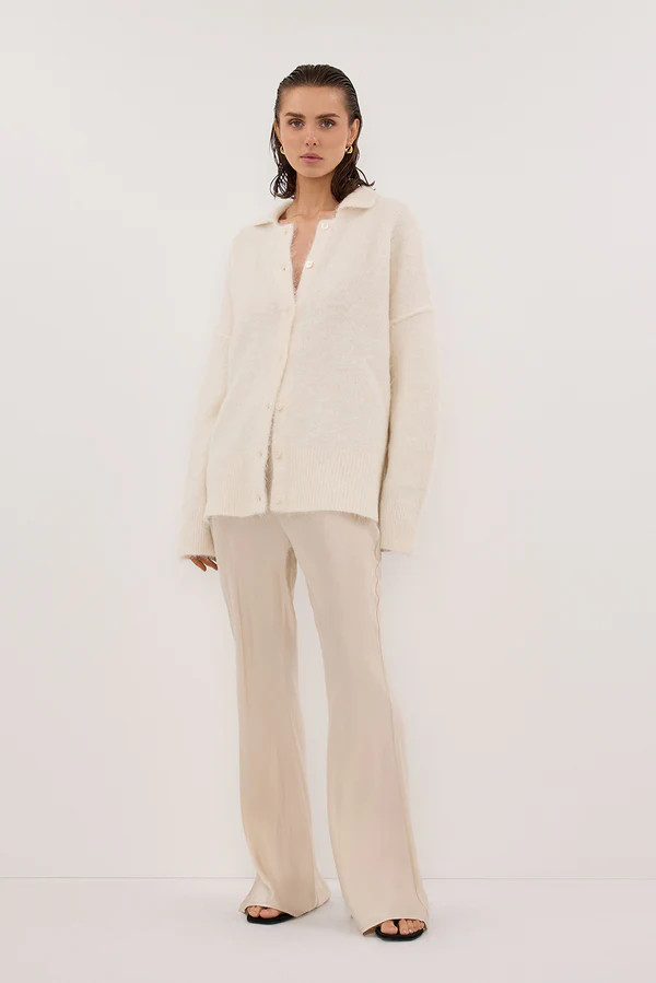 SALMA IVORY POLO NECK KNIT CARDIGAN | DISSH