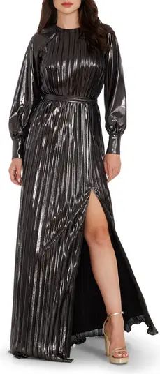 Dress the Population Calista Metallic Jacquard Stripe Long Sleeve Gown | Nordstrom | Nordstrom