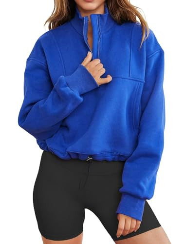 INFITTY Women's Half Zip Pullover Sweatshirts Quarter Zip Hoodies Long Sleeve Tops Fall Outfits 2025 Y2K Winter Clothes Royal Blue S | Amazon (US)