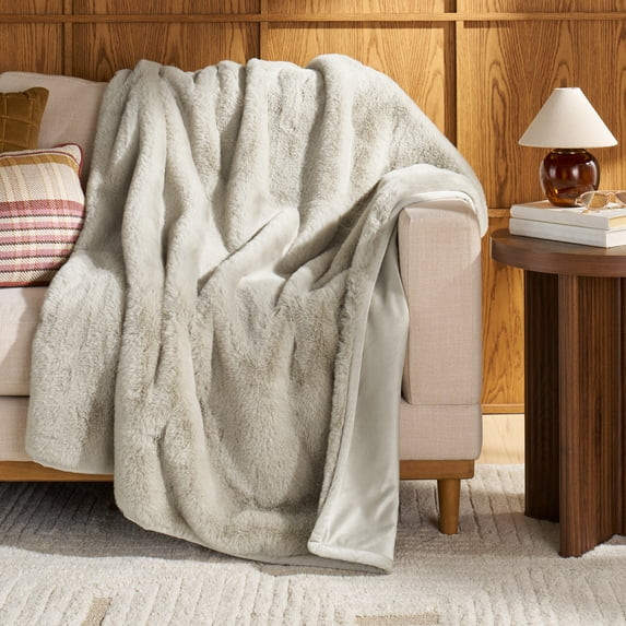 Better Homes & Gardens Grey Haze Faux Fur Oversized Throw, 50" x 72" | Walmart (US)