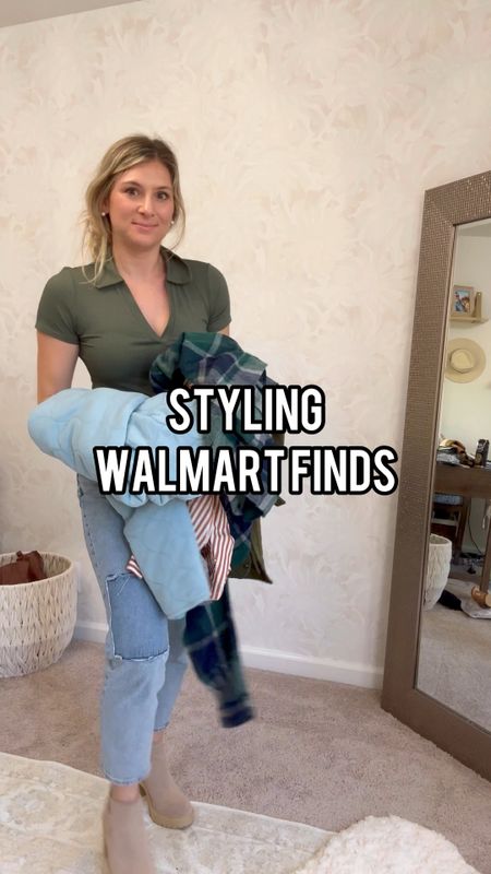Walmart fashion finds affordable 
Ribbed bodysuit polo olive green top bodysuit 
Abercrombie jeans 
Crown vintage boots tan combat boots heel Chelsea boots tan dolce vita 
Quilted jacket free people dupe Walmart 
Plaid shacket fall shacket 
Corduroy shacket olive shirt 
Striped button up shirt 

#LTKunder50 #LTKSeasonal #LTKCyberweek