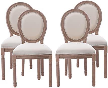 Nrizc French Country Dining Chairs Set of 4, Farmhouse Fabric Dining Room Chairs with Round Back,... | Amazon (US)