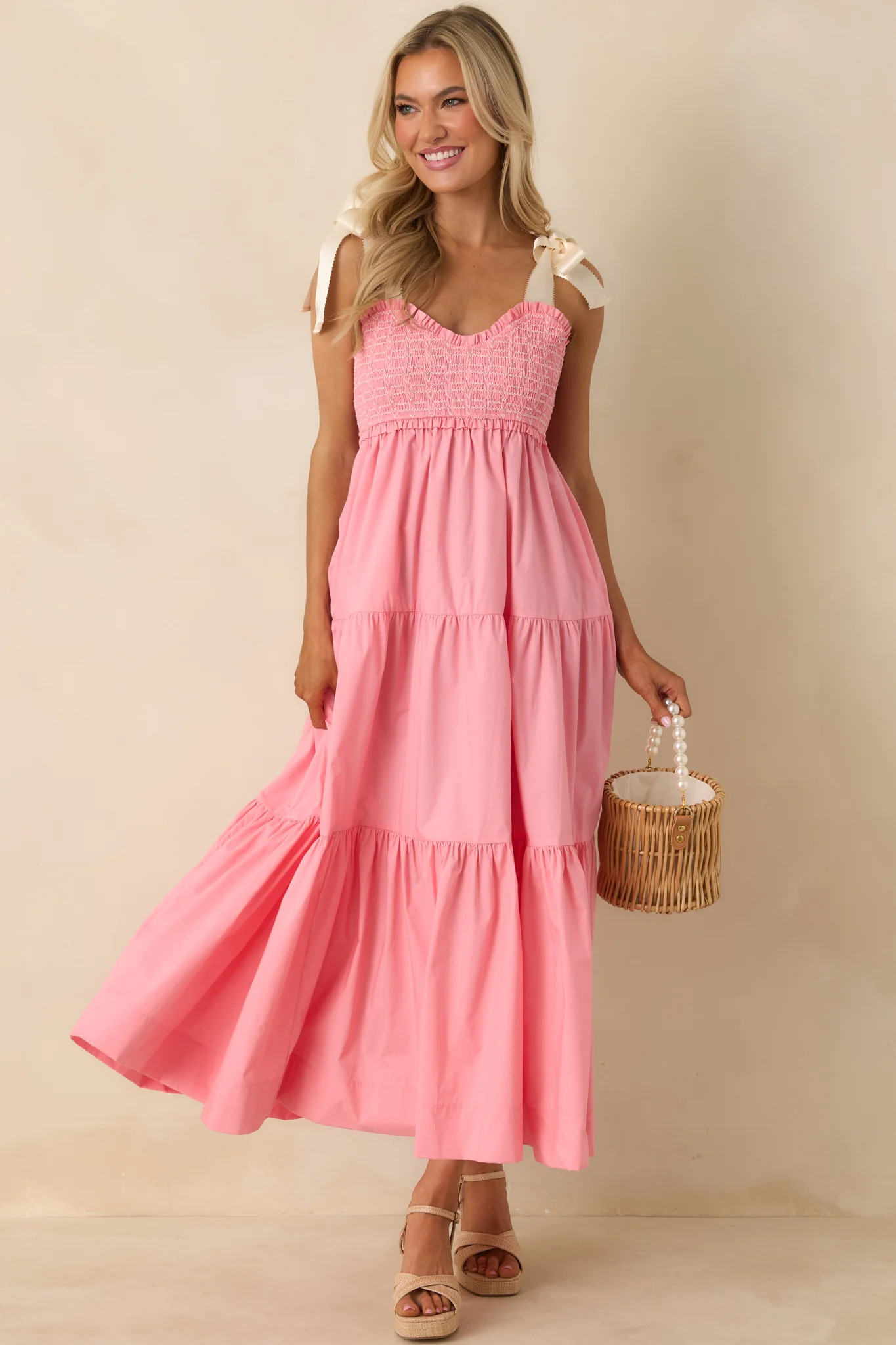 The Felicity Pink Coral Cotton Midi Dress | Red Dress