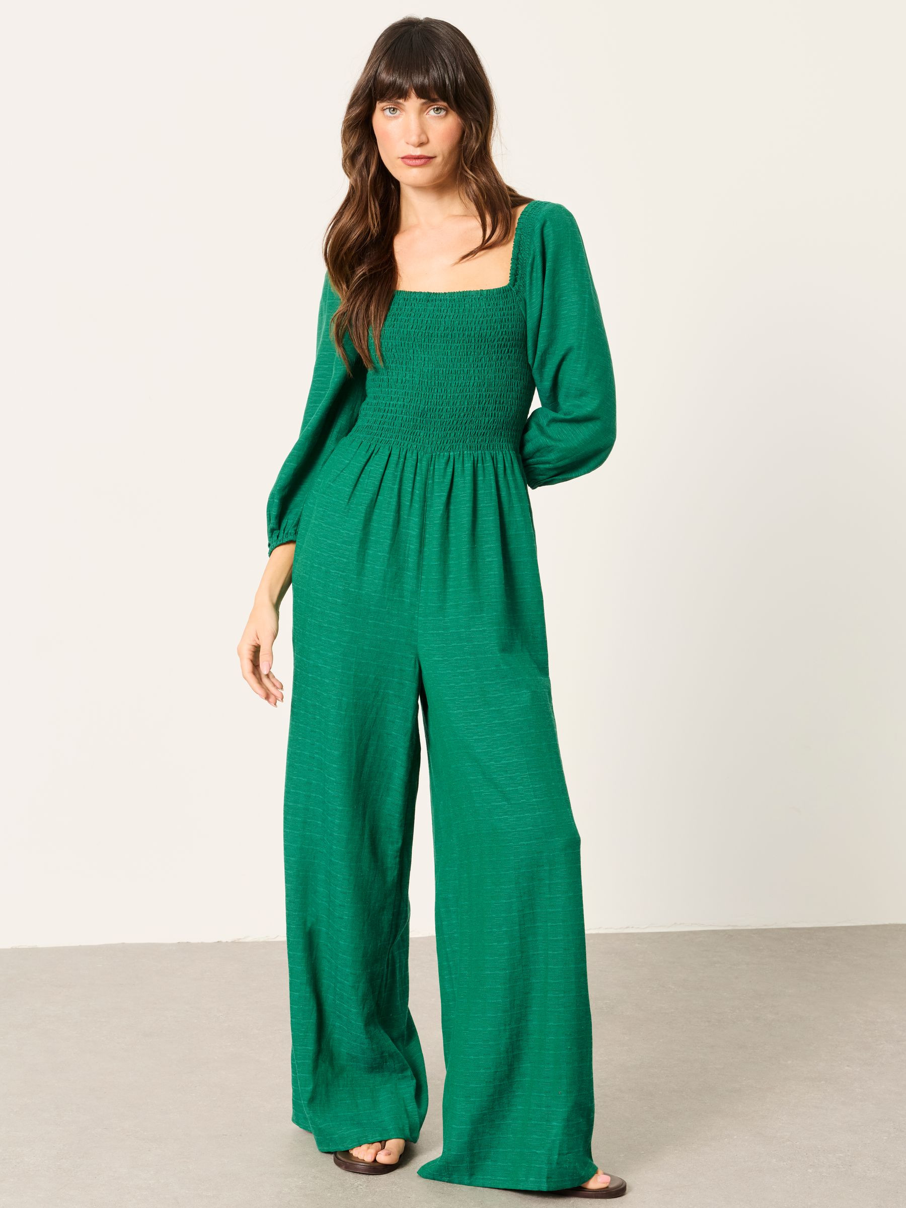 Adele Green Petite Shirred Jumpsuit | Fat Face