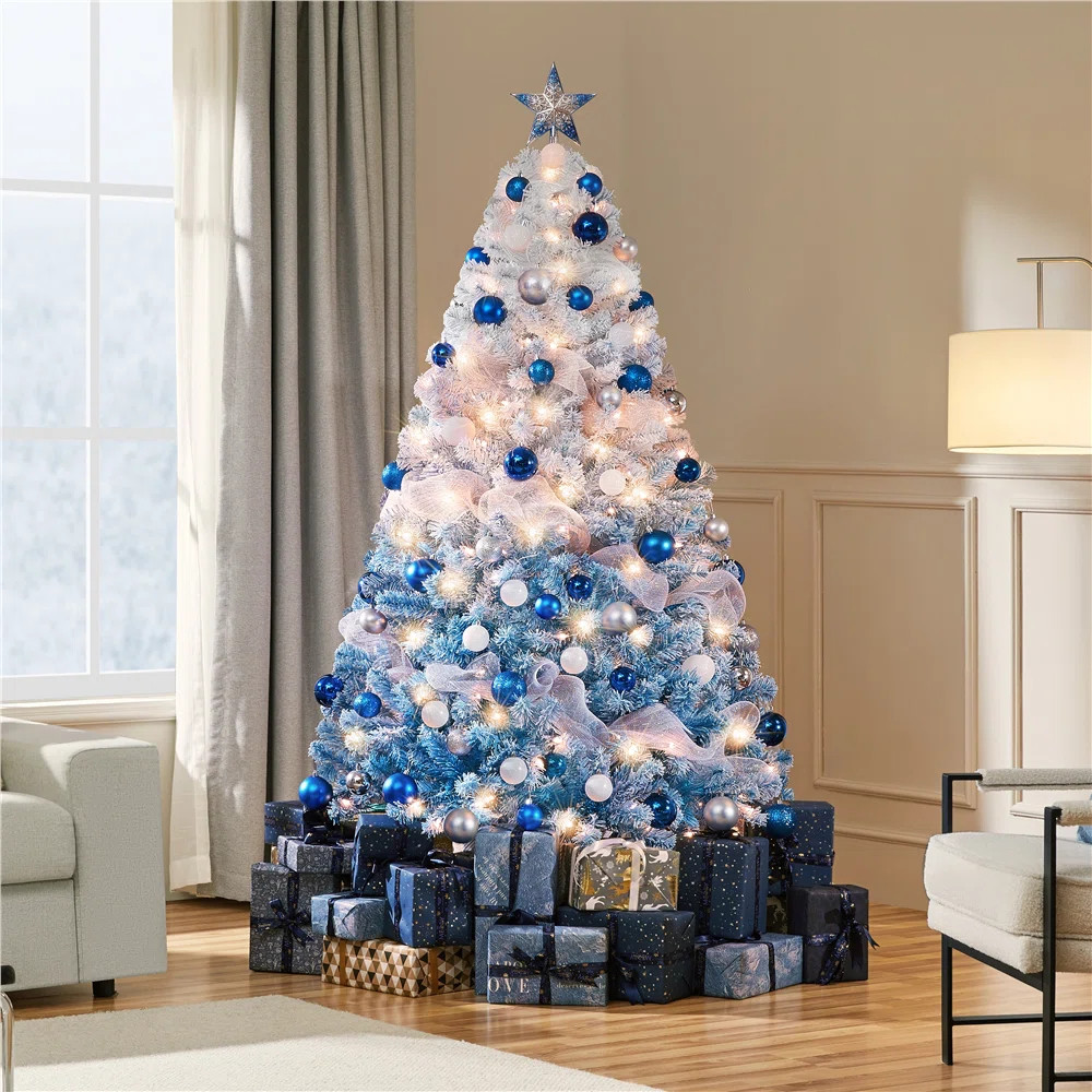 Yaheetech Lake Blue Gradient Flocked Artificial Christmas Tree & Reviews | Wayfair | Wayfair North America