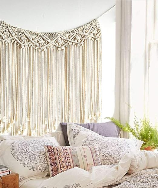 Macrame Wall Hanging Boho Wedding Hanger Cotton Handmade Wall Art Home Wall Decor,42"x 35" | Amazon (US)