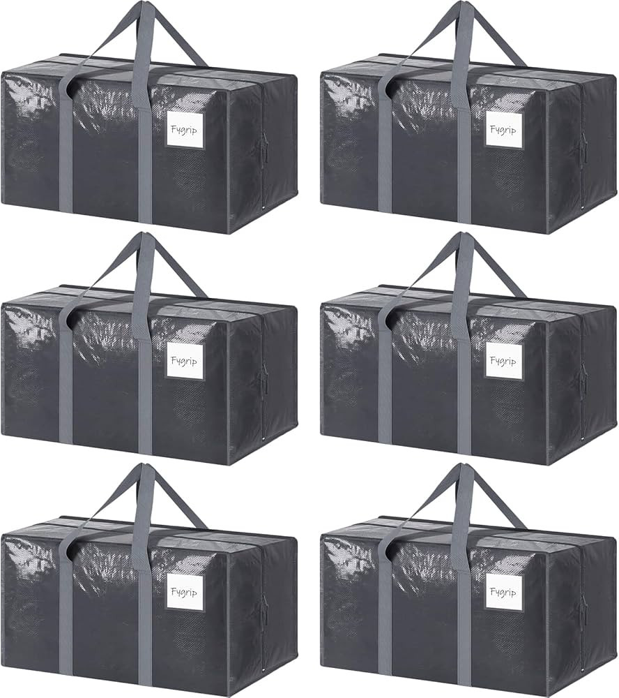6 Pack Extra Heavy Duty Large Moving Bags with Strong Zipper & Comfortable Handles, Sturdy & Dura... | Amazon (US)