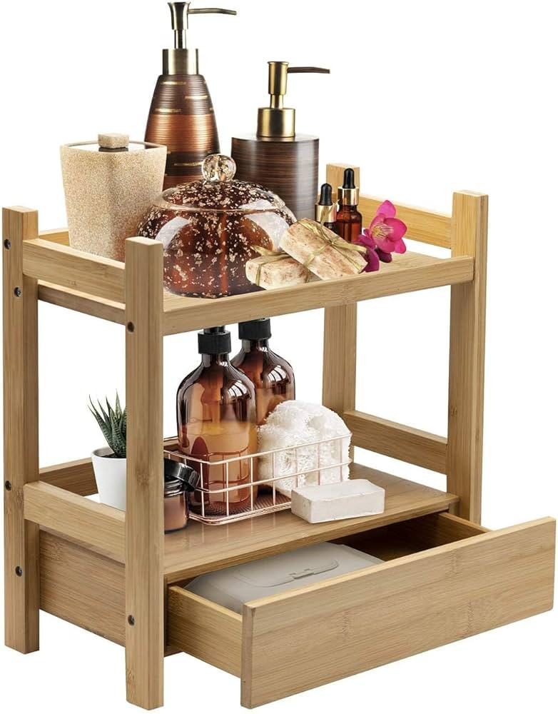 Sorbus 2-Tier Bamboo Countertop Shelf with Hidden Drawer - Makeup Organizer - Multi-Purpose Stora... | Amazon (US)
