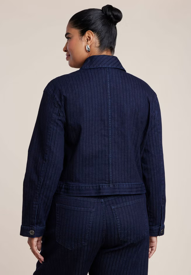 Striped Denim Trucker Jacket | Eloquii