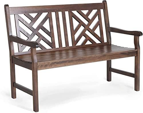 MFSTUDIO Outdoor Acacia Wood Garden Bench with Backrest and Armrest,2-Person Slatted Seat Bench Pati | Amazon (US)