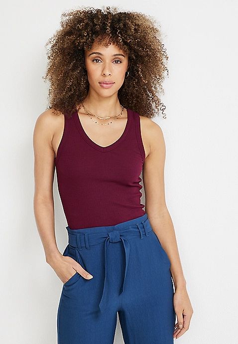 Highline Ribbed V Neck Tank Top | Maurices