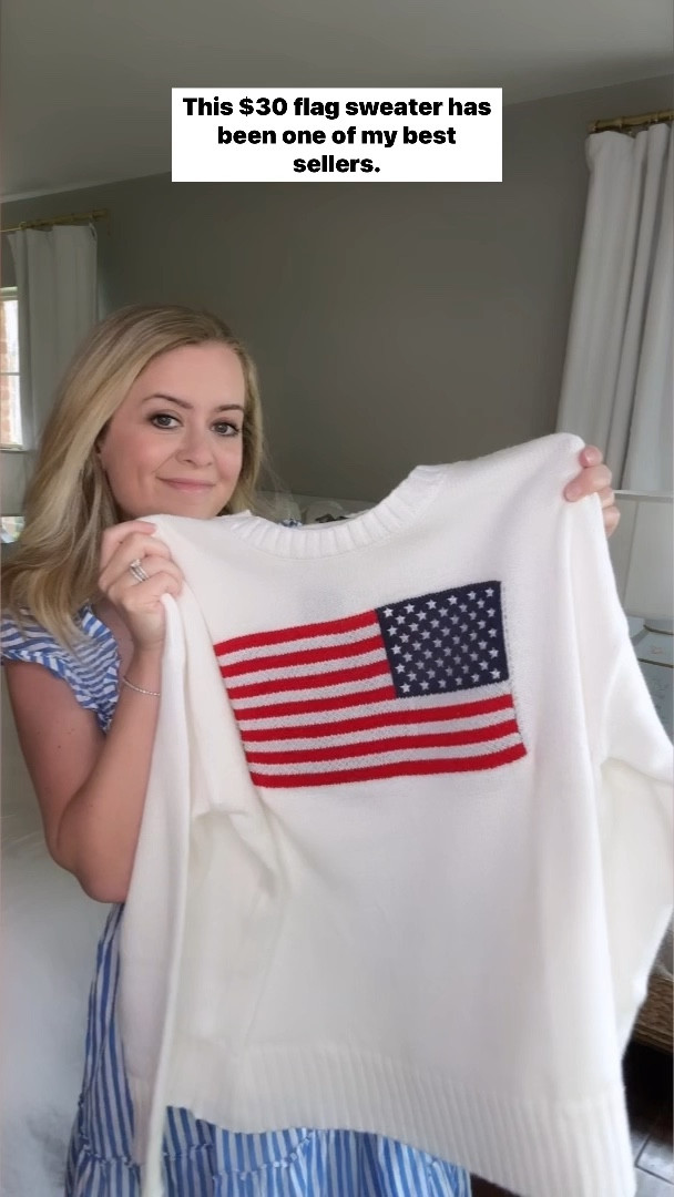 Flag sweater for Memorial Day weekend! Order now to get it in time! 💙 Fits oversized, I’m wearing a small 