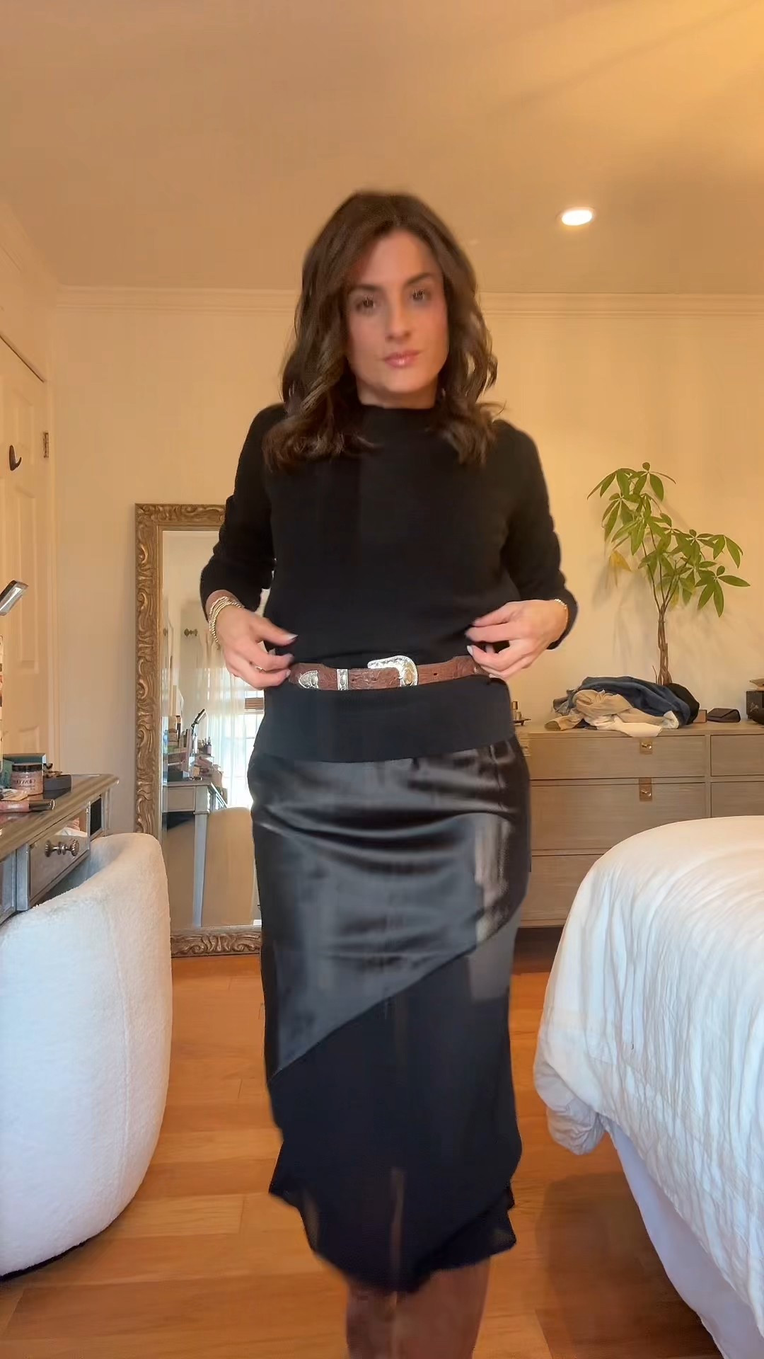 All black and a touch of brown for an NYC holiday party 