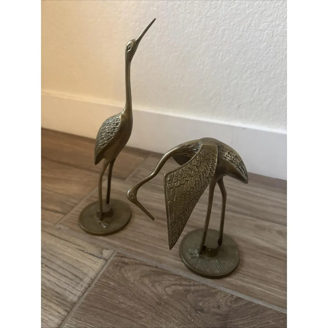 Solid Brass Heron Crane Bird Pair 1960s Made In Korea Vintage Leonard Style 13" | Etsy (US)