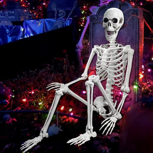 Halloween Skeleton Decor, 5.4FT Life-Size Posable Skeleton Halloween Decorations, Realistic Full Body Plastic Skeleton for Halloween Graveyard Haunted House Indoor Outdoor Decoration | Amazon (US)