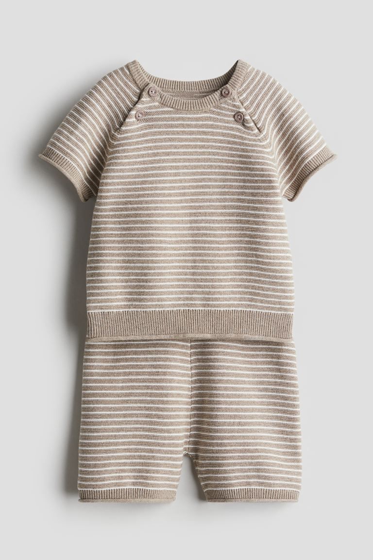 2-piece Shirt and Shorts Set - Light beige/white-striped - Kids | H&M US | H&M (US + CA)