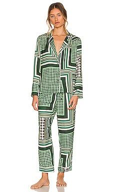 Plush Silky Scunchie and Pajama Set in Green Patchwork from Revolve.com | Revolve Clothing (Global)