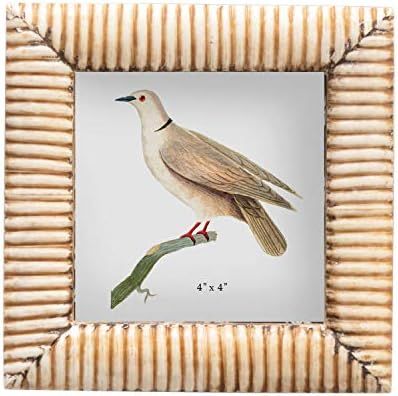 Creative Co-Op Hand-Carved Bone & MDF Ribbed Pattern, Natural (Holds 4" x 4" Photo) Frame, Cream | Amazon (US)