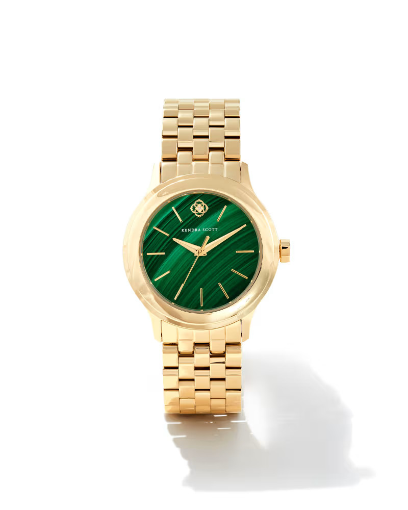 Alex Gold Tone Stainless Steel 35mm Watch in Green Malachite | Kendra Scott